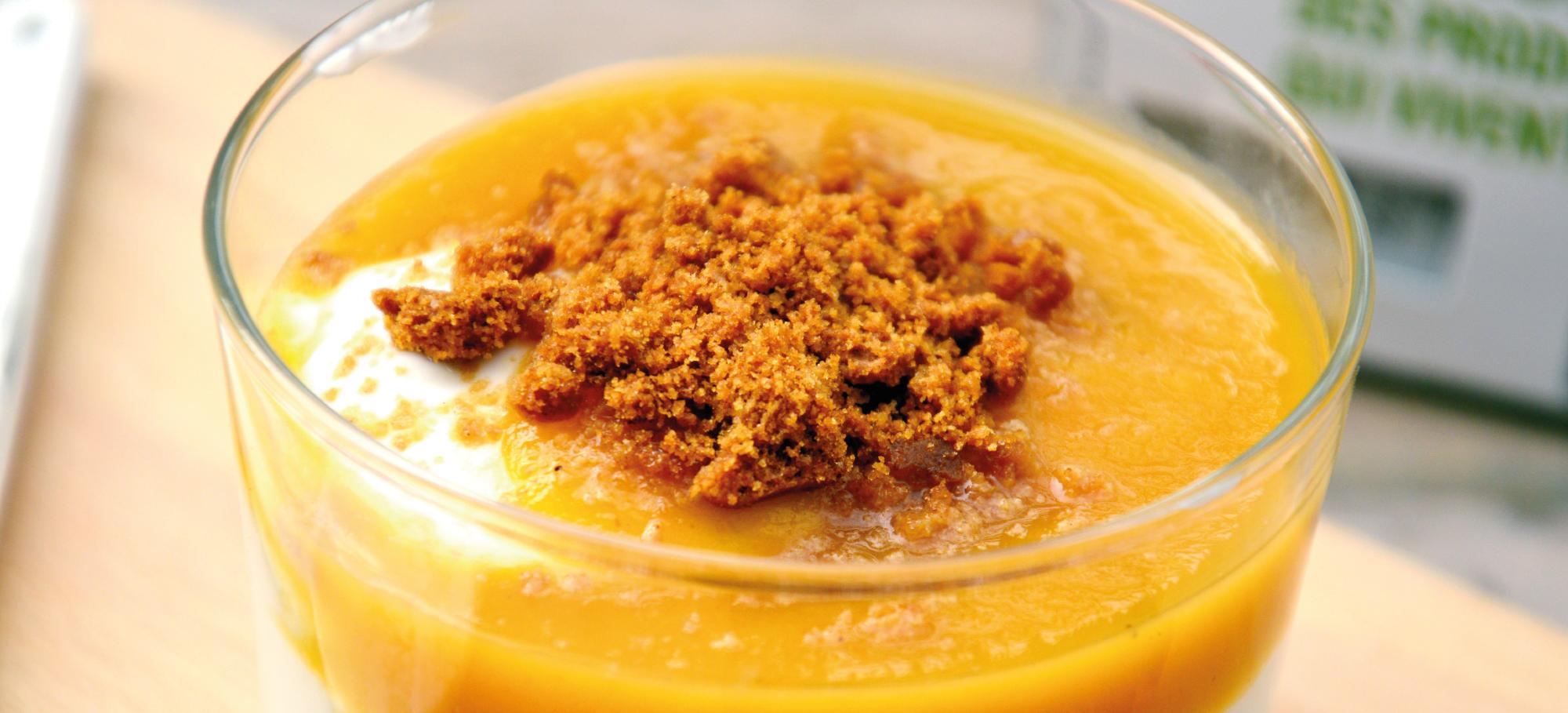 recette gourmande dessert panna cotta mangue litchi spéculoos