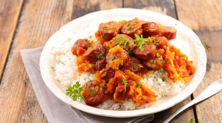 recette, rougail saucisses,